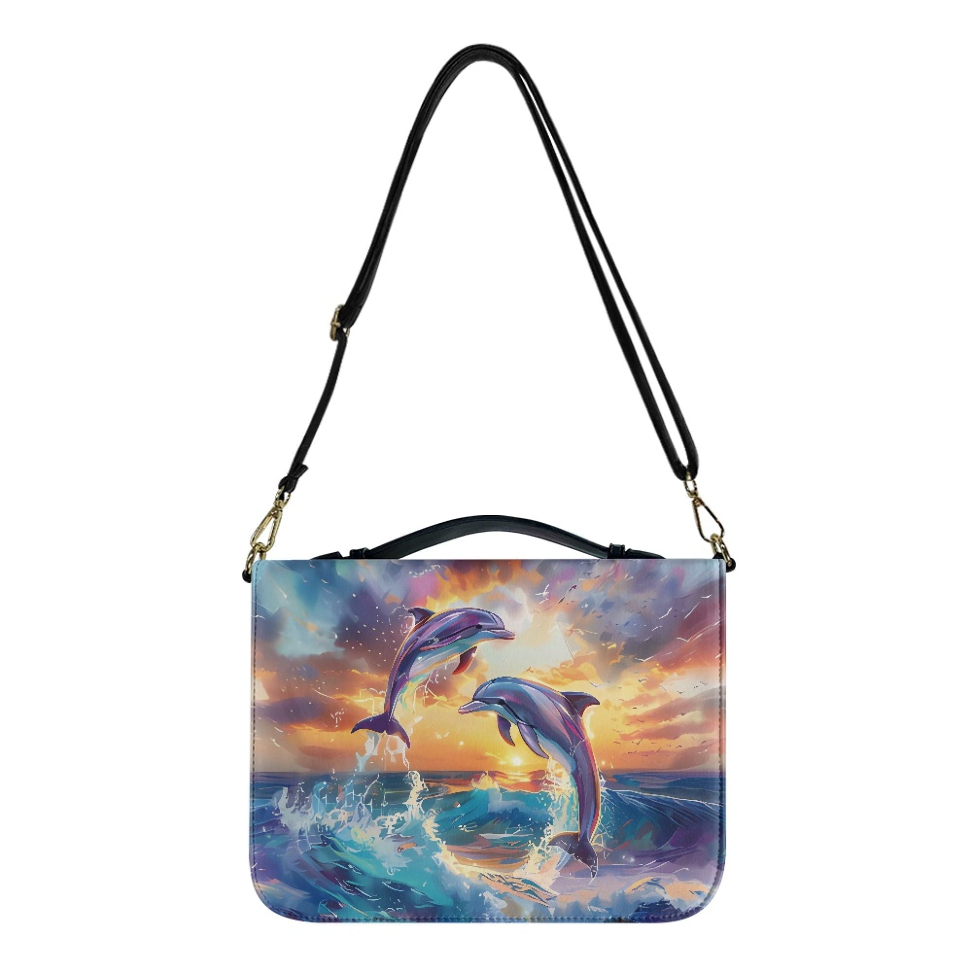 FOR U DESIGNS Ocean Dolphins Bible Bags for Women Tote Portable Sturdy Leather Bible Cover Size Large Holistic Leather Bible Bags Personalized Multifunctional Bible Book Carrying Case