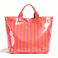 WANDF PVC Tote Bag for Women,Plastic Tote Bags for Shopping,Travel,Work,Classic Woman Handbags with Inner Pocket,Eco-Friendly Gift Bag for Ladies,Mom,Sister,Besties(Orange Pink Stripe)