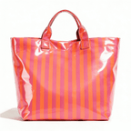 WANDF PVC Tote Bag for Women,Plastic Tote Bags for Shopping,Travel,Work,Classic Woman Handbags with Inner Pocket,Eco-Friendly Gift Bag for Ladies,Mom,Sister,Besties(Orange Pink Stripe)