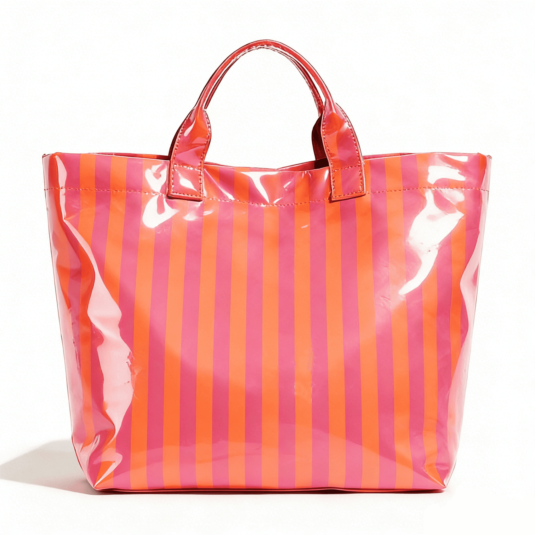 WANDF PVC Tote Bag for Women,Plastic Tote Bags for Shopping,Travel,Work,Classic Woman Handbags with Inner Pocket,Eco-Friendly Gift Bag for Ladies,Mom,Sister,Besties(Orange Pink Stripe)