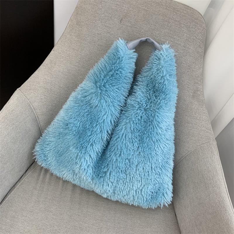 Winter Soft Plush Women's Shoulder Bags Faux Lamb Wool female Underarm Bag Large Capacity Ladies Fluffy Travel Tote Handbags