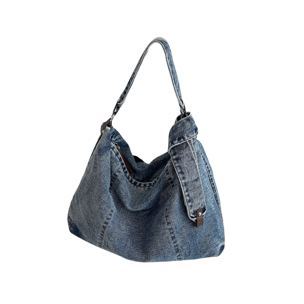Women's Large Denim Messenger Bag, Hobo Crossbody Tote with 2 Removable Straps & Magnetic Closure, Blue Jean Shoulder Purse