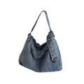 Women's Large Denim Messenger Bag, Hobo Crossbody Tote with 2 Removable Straps & Magnetic Closure, Blue Jean Shoulder Purse