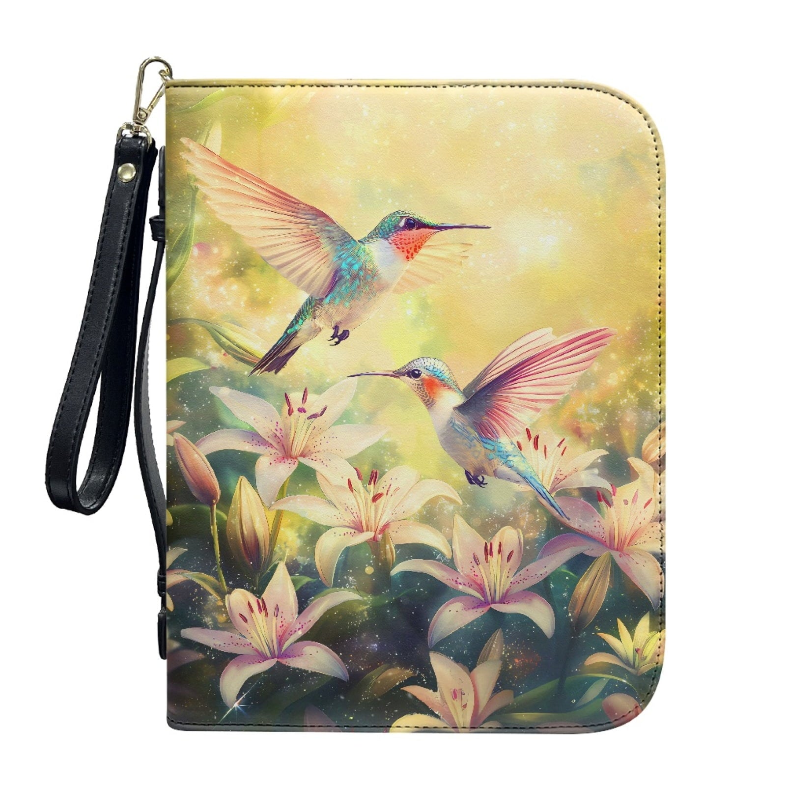 ZUXONGSY Hummingbird Lily Flower Print PU Leather Bible Case for Women Men Lightweight Bible Carrying Tote Bags with Detachable Wristlet Strap Church Bag for Bible Study Bible Gift, L