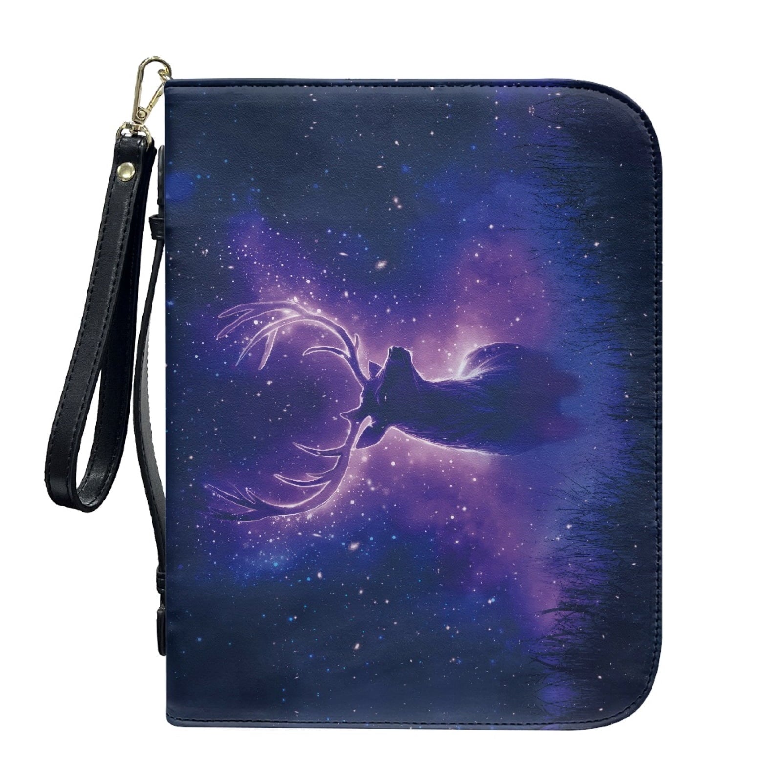 ZUXONGSY Star Sky Moose Star Print PU Leather Bible Case for Women Men Portable Bible Carrying Tote Bags with Detachable Wristlet Strap Church Bag for Bible Study Scripture Church Bag, L