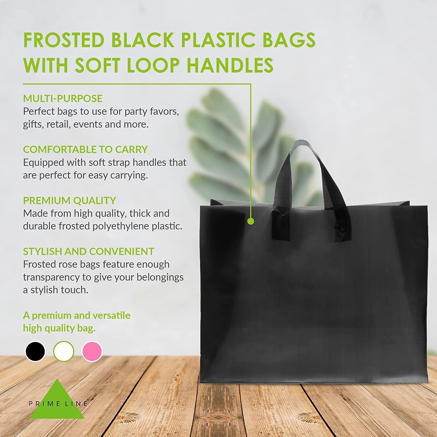 Prime Line Packaging Plastic Shopping Bags with Handles, Frosted Black Extra Large Bulk 16x6x12 100 Pack