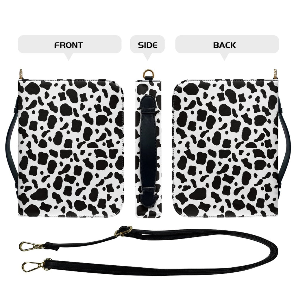 FOR U DESIGNS Cow Print Bible Case with Shoulder Strap Bible Bags for Women PU Leather Personalized Book Organizer Bag Size XL Wear Resistant Bible Holder Bag Zippered Bible Accessories