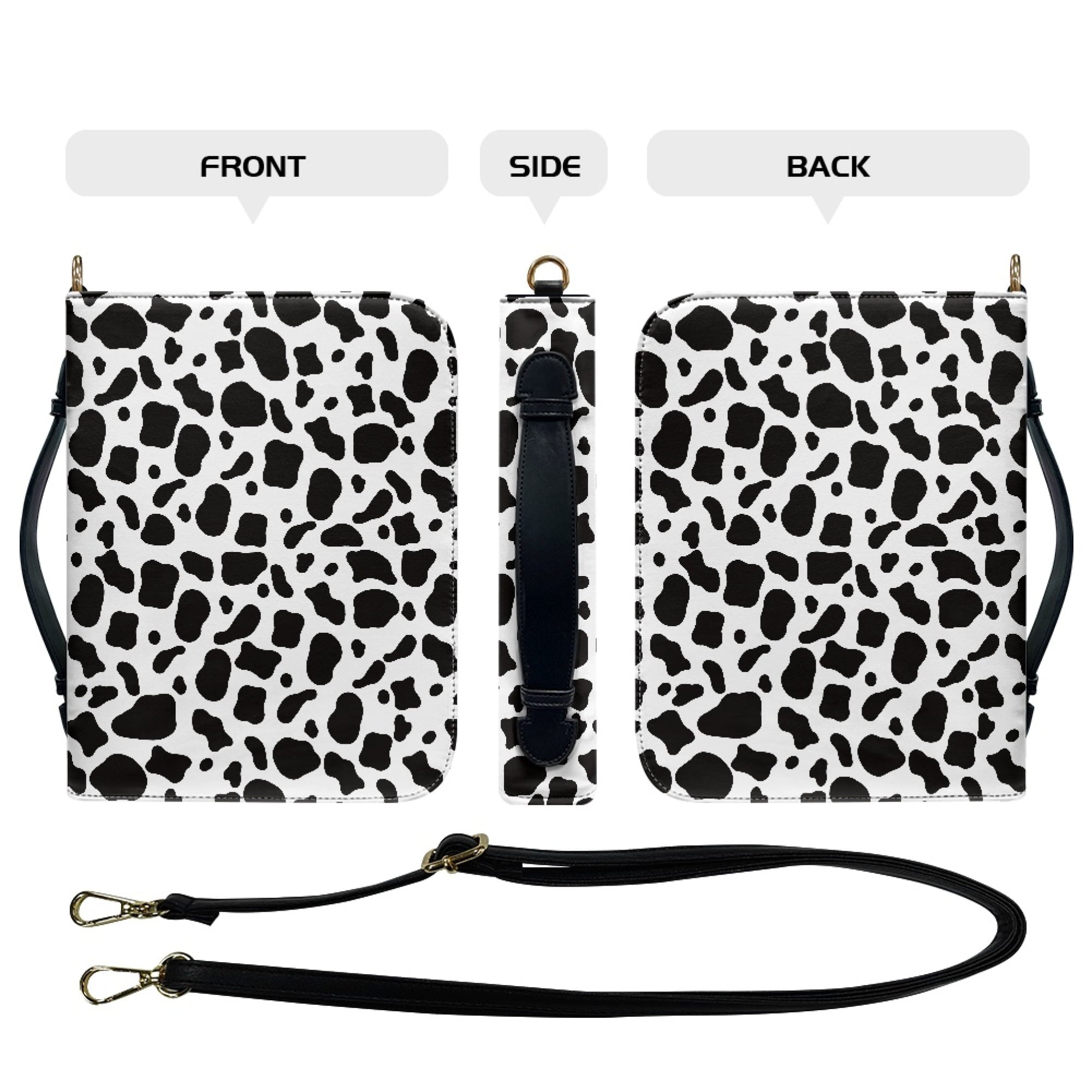 FOR U DESIGNS Cow Print Bible Case with Shoulder Strap Bible Bags for Women PU Leather Personalized Book Organizer Bag Size XL Wear Resistant Bible Holder Bag Zippered Bible Accessories
