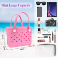 ROVTIULI Waterproof Sandproof Beach Bag for Women - Small Portable Plastic Rubber Tote, Washable Open Top Handbag for Outdoor Travel