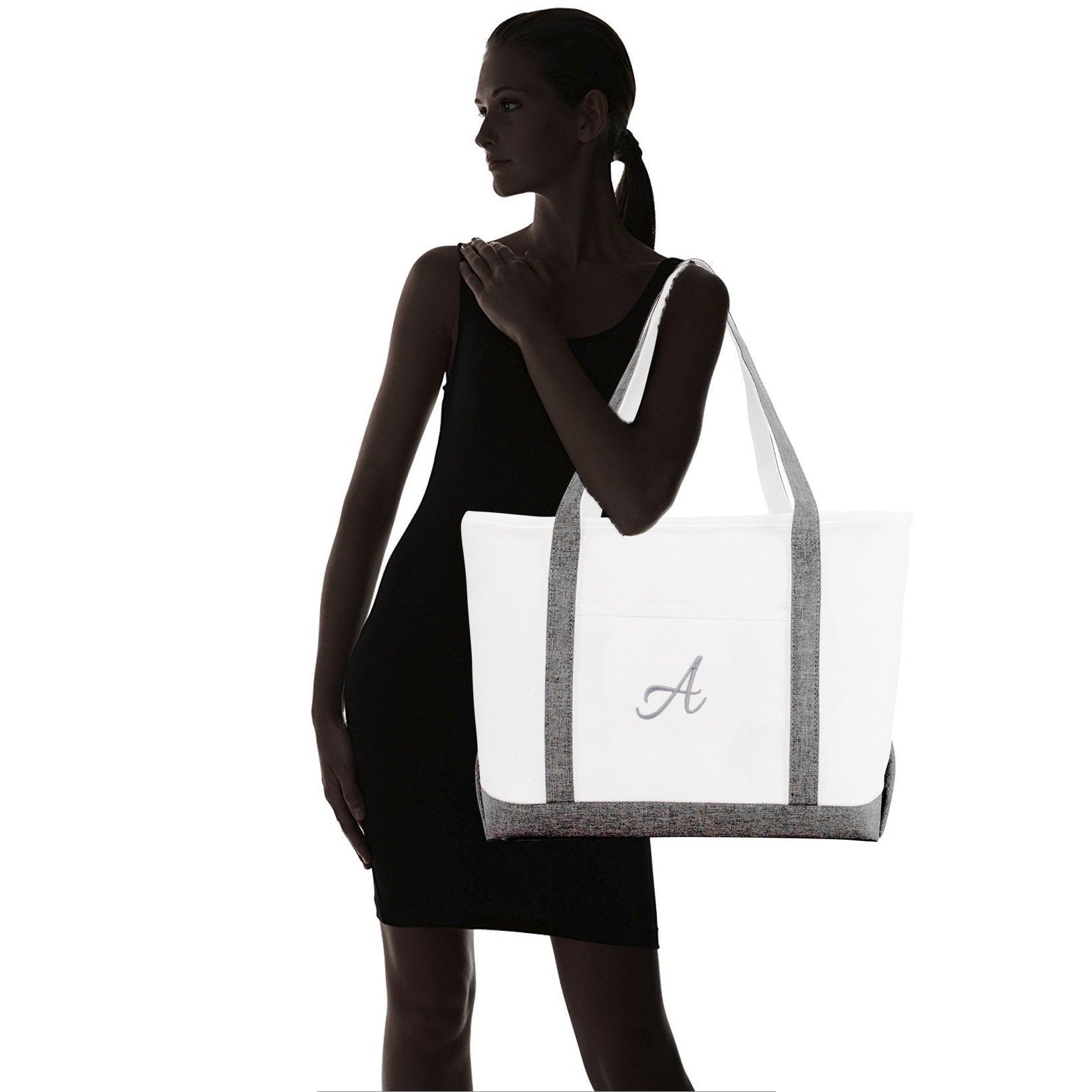 DALIX Beach Tote Bag Personalized Gifts for Women's Shoulder Bags Gray A