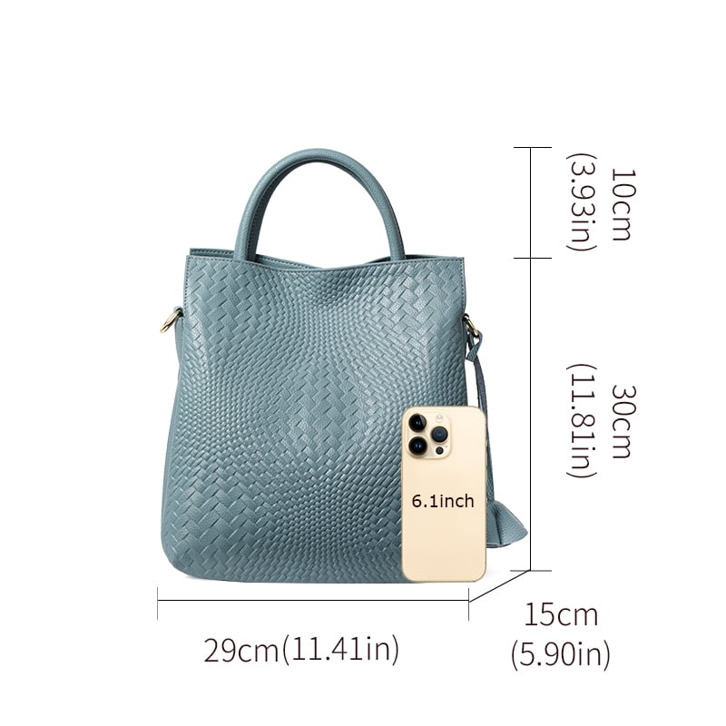 Genuine leather, large capacity, handbag with woven flower design on the armhole, detachable shoulder strap, wallet, storage bag