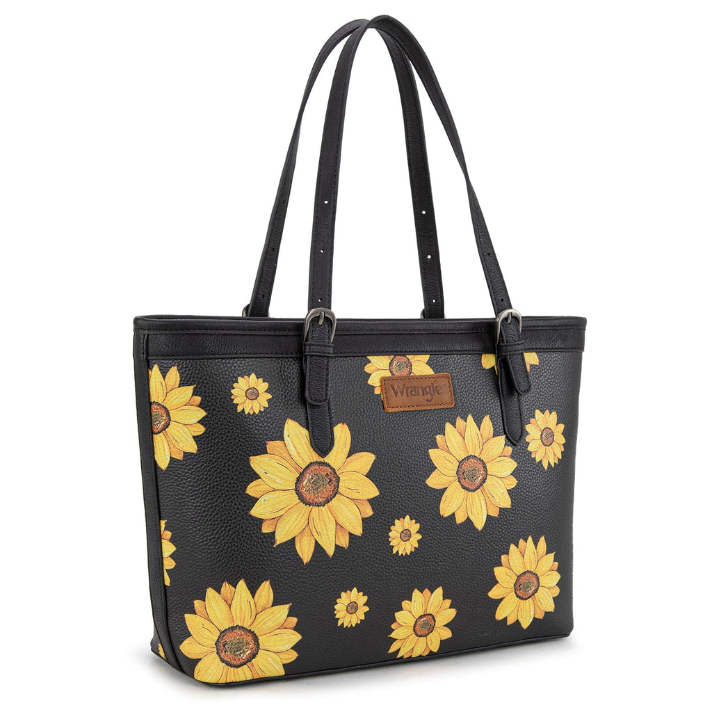 Montana West Women's Wrangler Tote Bag - Sunflower Floral Purse, Western Style Shoulder Bag, Ideal Memory-Keeper, Black