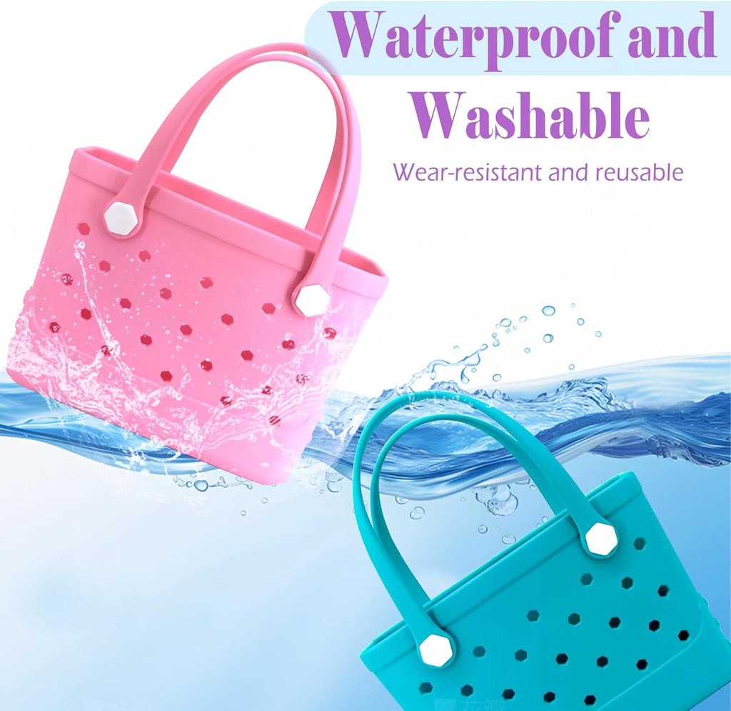 ROVTIULI Waterproof Sandproof Beach Bag for Women - Small Portable Plastic Rubber Tote, Washable Open Top Handbag for Outdoor Travel