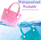 ROVTIULI Waterproof Sandproof Beach Bag for Women - Small Portable Plastic Rubber Tote, Washable Open Top Handbag for Outdoor Travel
