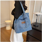 JennyShop  Denim Canvas Bag, Casual Handheld/Shoulder Carryall Bag, Hot Sale Large Capacity Tote - Niche Artistic Shopping Bag,