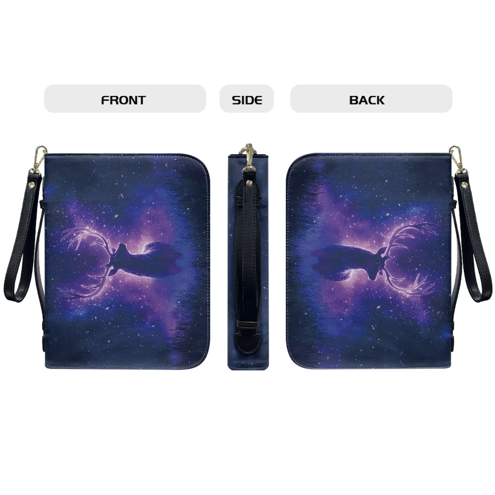ZUXONGSY Star Sky Moose Star Print PU Leather Bible Case for Women Men Portable Bible Carrying Tote Bags with Detachable Wristlet Strap Church Bag for Bible Study Scripture Church Bag, L