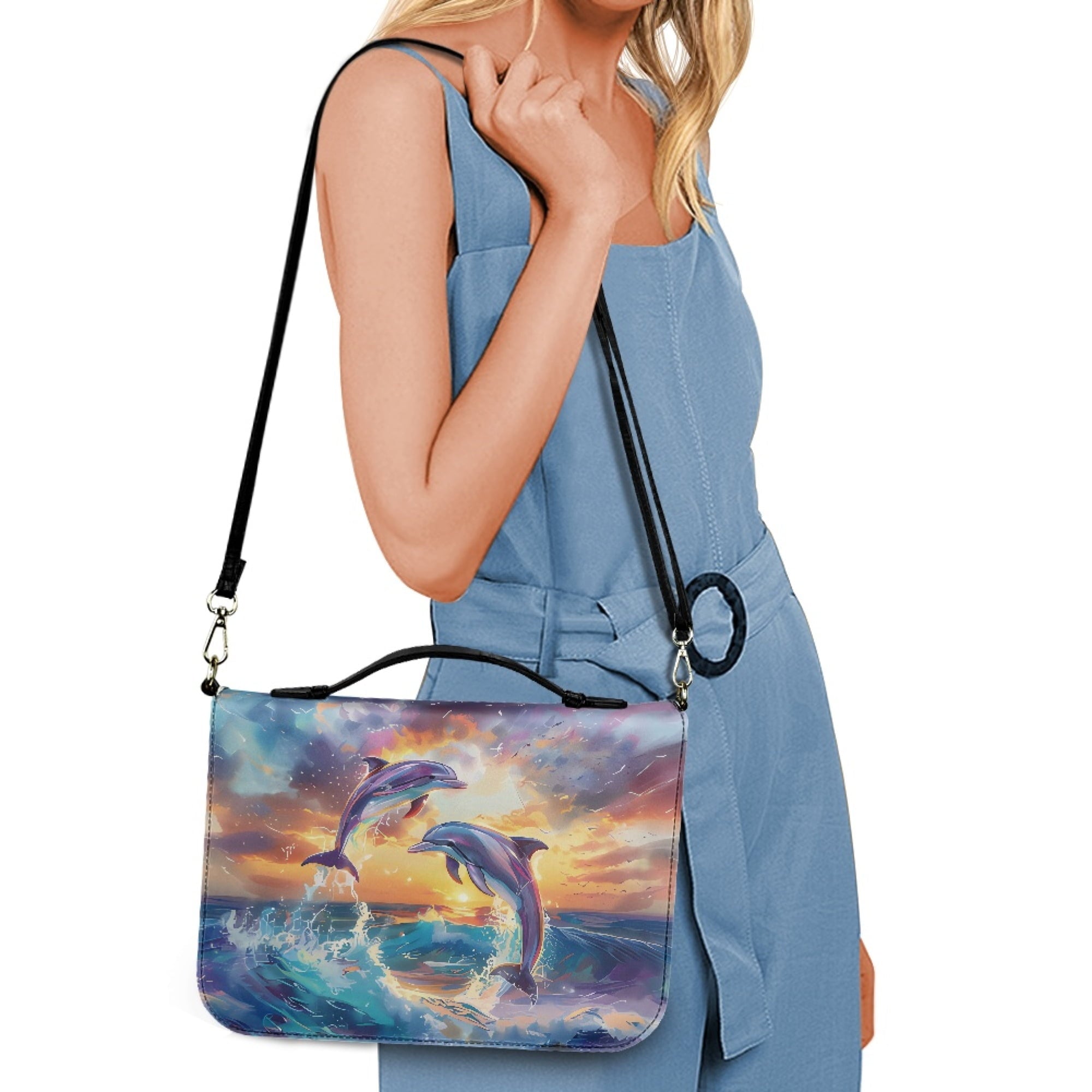 FOR U DESIGNS Ocean Dolphins Bible Bags for Women Tote Portable Sturdy Leather Bible Cover Size Large Holistic Leather Bible Bags Personalized Multifunctional Bible Book Carrying Case