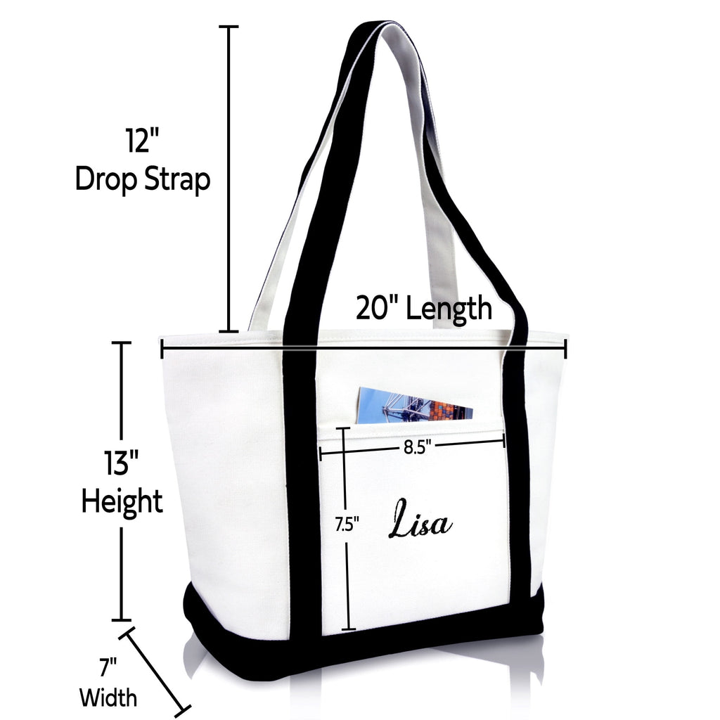 DALIX Womens Custom Monogrammed Names Premium Embroidered Tote Bag Abigail Lisa