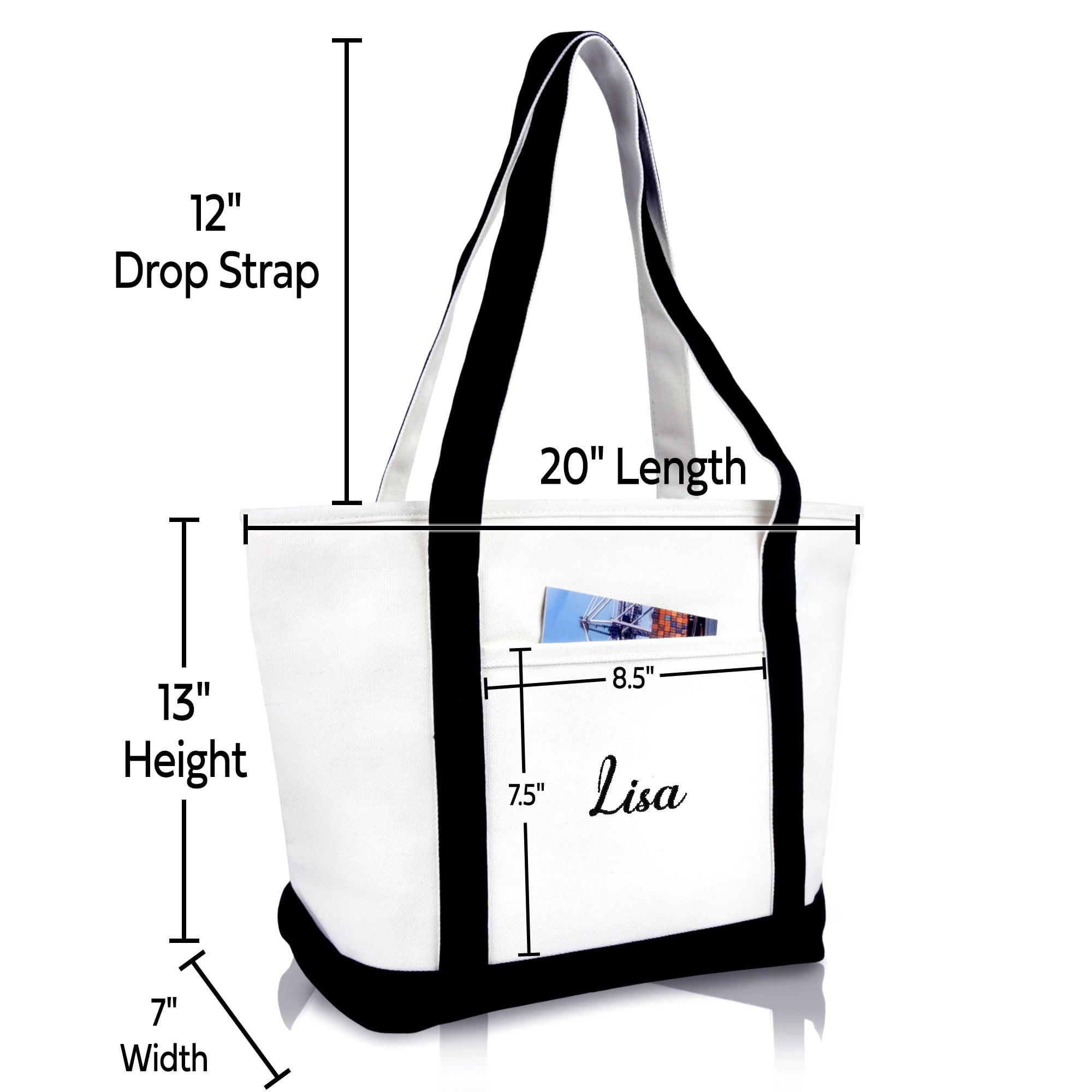 DALIX Womens Custom Monogrammed Names Premium Embroidered Tote Bag Abigail Lisa