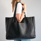 Large Capacity Vintage PU Leather Tote for Women Office Everyday Handbag(Black1 )