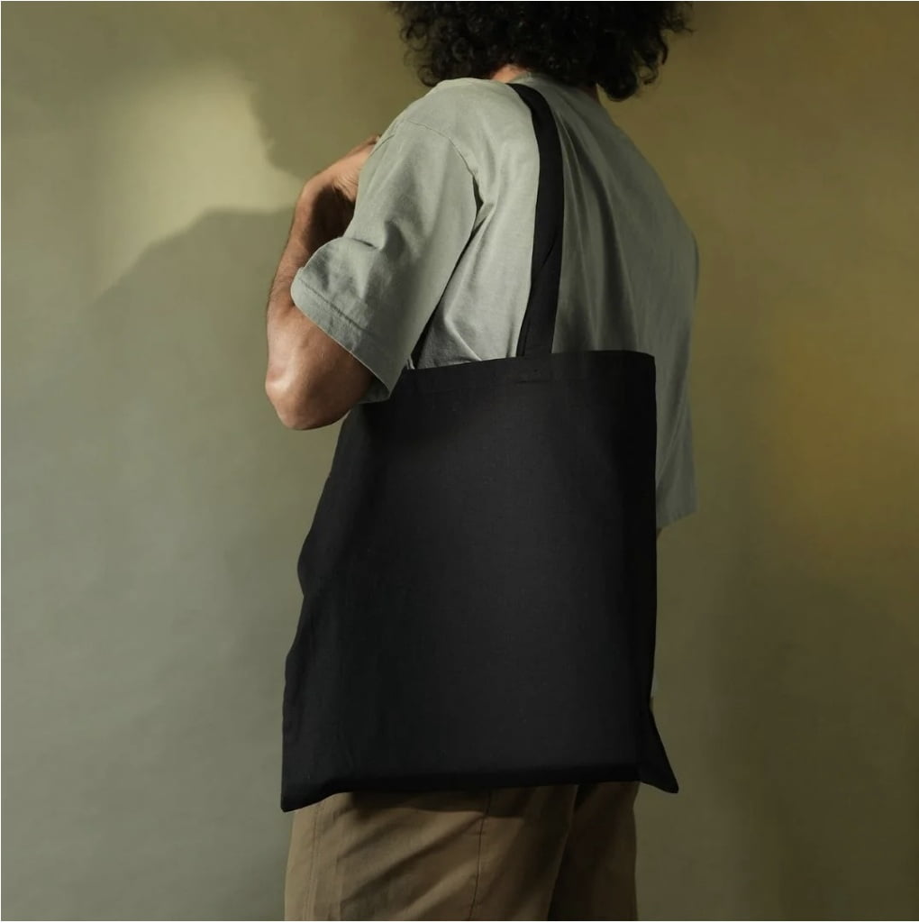 Top Cotton Pack of 12 – 100% Cotton Reusable Tote Bags – Bulk Grocery, Shopping, DIY, Beach & Gift Use (Black)