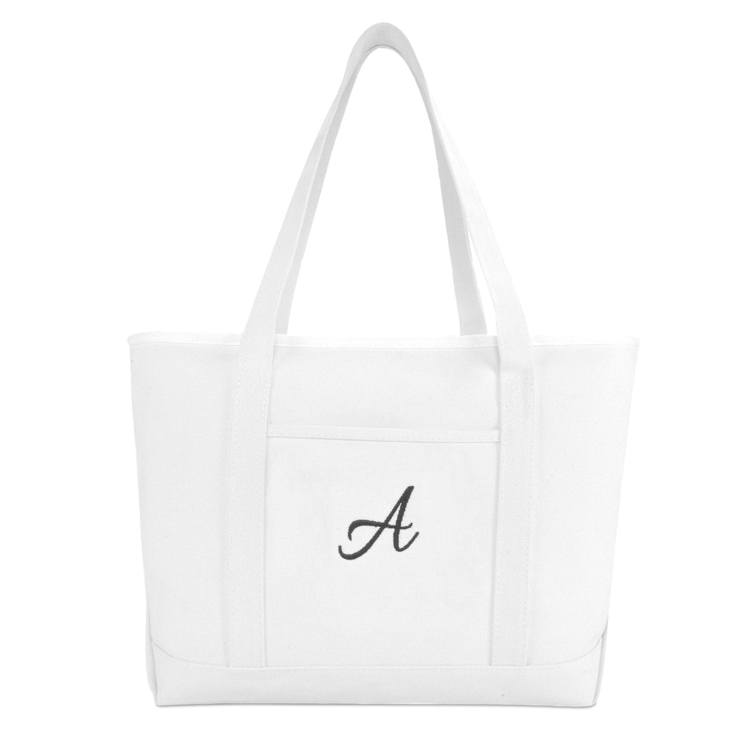 DALIX Large Canvas Tote Bag for Women Work Bag Beach Totes Monogrammed White A