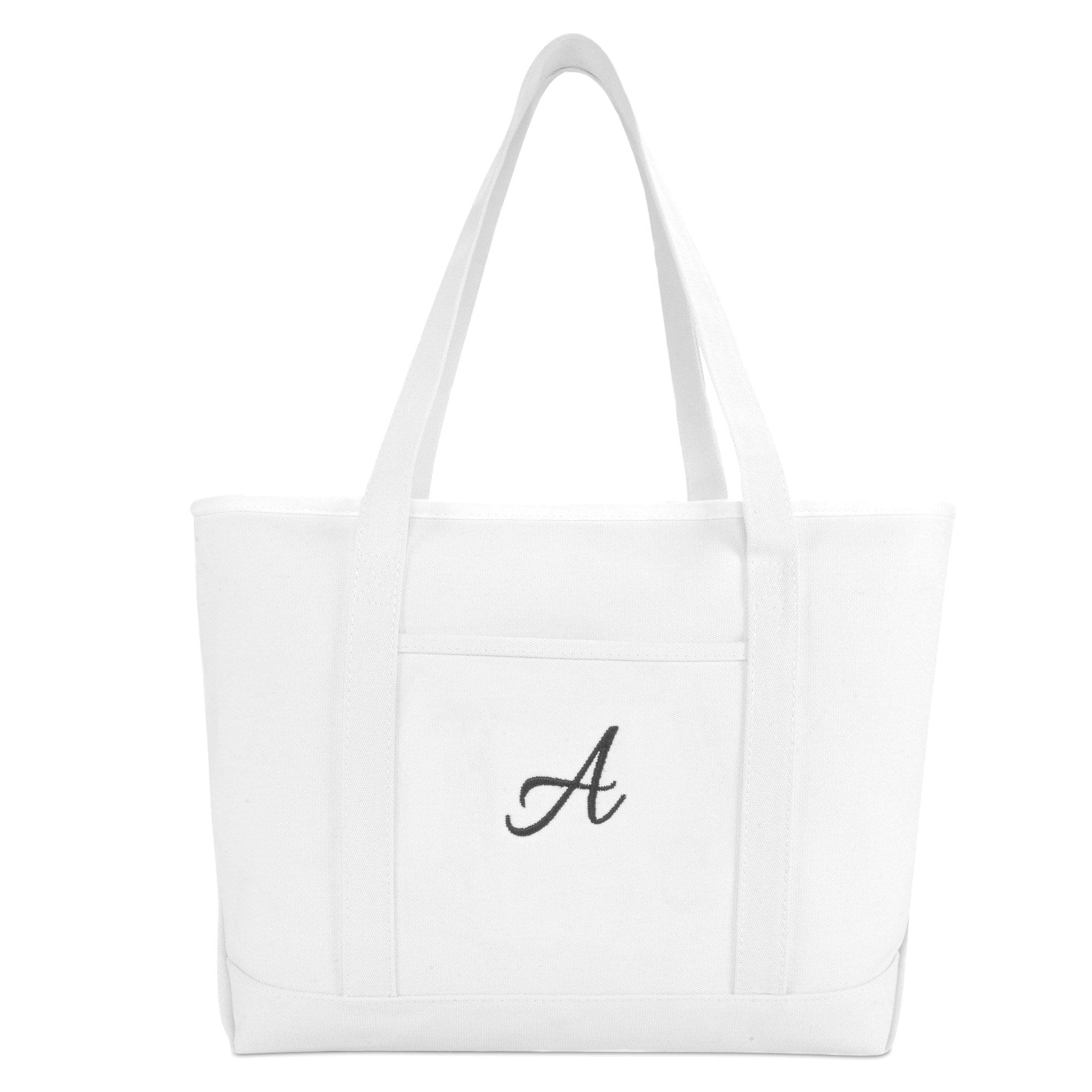 DALIX Large Canvas Tote Bag for Women Work Bag Beach Totes Monogrammed White A