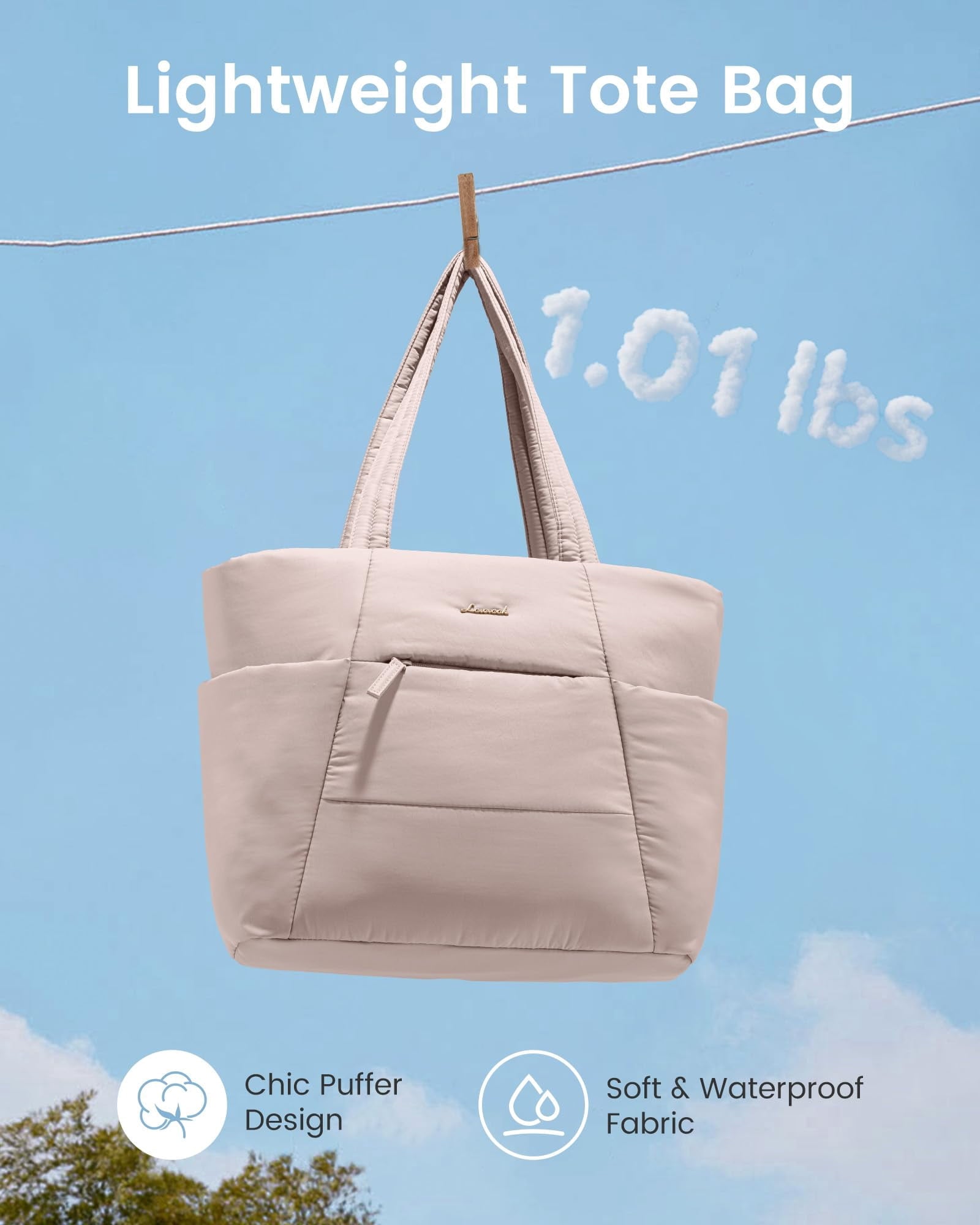 LOVEVOOK Puffer Tote Bag for Women,15.6in Laptop Work Tote with 40oz Cup Holder, Nurse Teacher Bag with Zip,10 Pockets