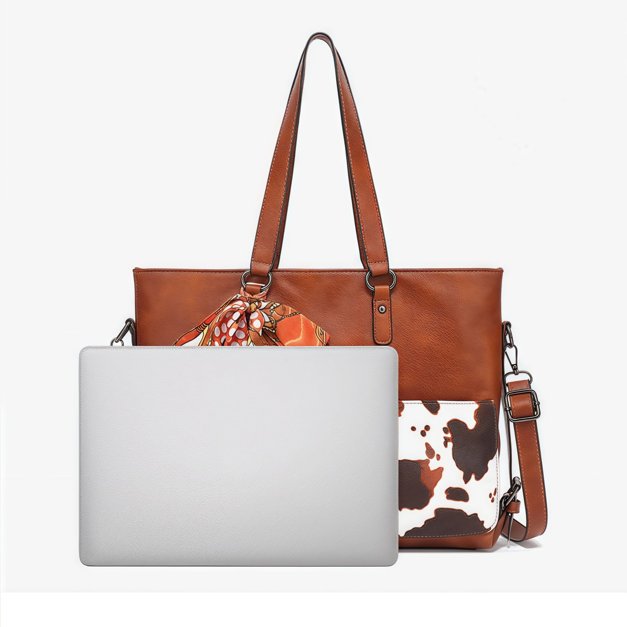 Cow Print Handbag Set for Women 2-Piece, Fashion Shoulder & Crossbody Purse, Spacious PU Leather Tote with Adjustable Strap for Work, Travel, Daily Use (Black/Red/Brown)
